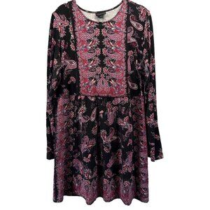 J Jill Wearever Top Tunic M Paisley Dark Long Sleeve Stretch‎ Pullover Bohemian